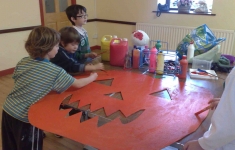 Some of the school children working on the Halloween decorations. Photo: Aoife Molloy